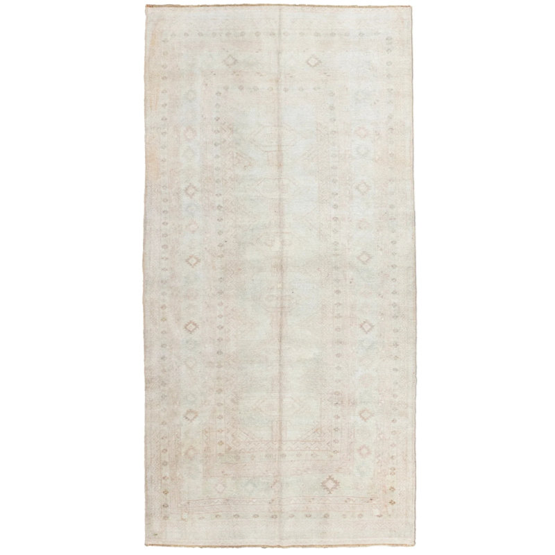 Tapis vintage crème en laine rétro de conception unique 4 pi 5 po x 9 pi 1 po vintage 1970