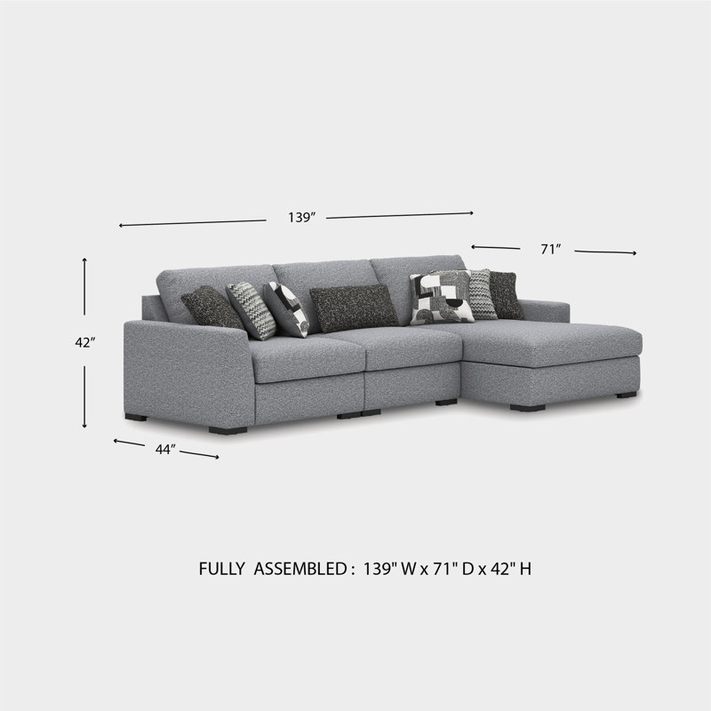 Cantin 3-Piece Sectional With Chaise, Right Hand Facing