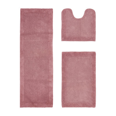 Merkel 100% Cotton 2370 GSM Tufted Reversible 3-Piece Bath Rug Set – Ultra Soft, Highly Absorbent, Machine Washable, OEKO-TEX Certified, Ideal for Shower, Bathtub, Vanity & Toilet Areas, Pink