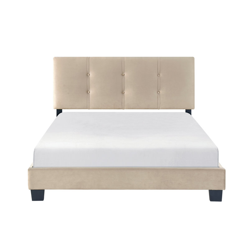 Lit plateforme tapissier en velours brun avec tête de lit ajustable et option, Full, Light Brown