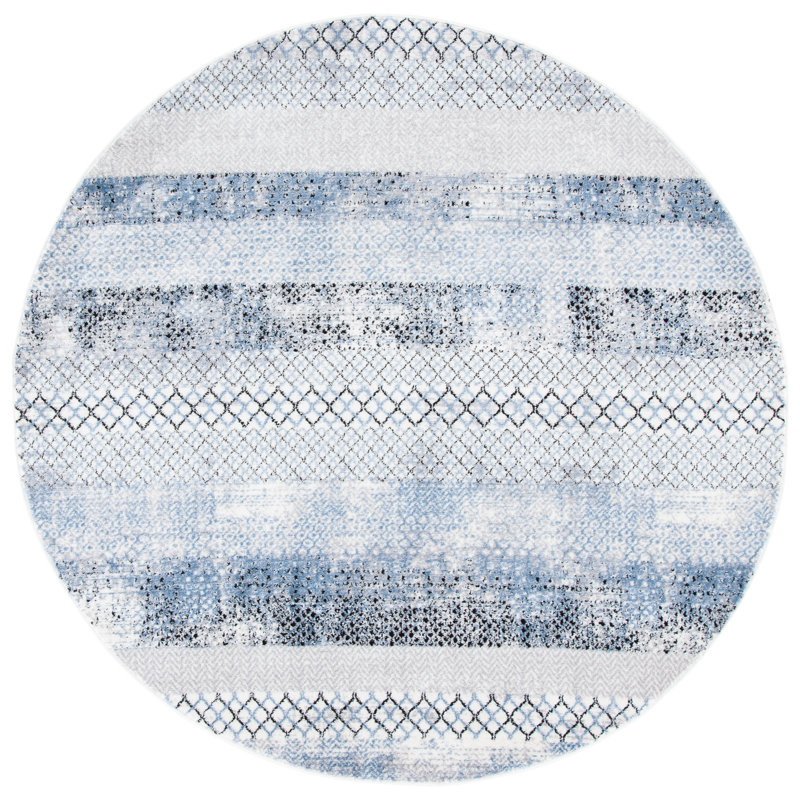 Amelia Round 9' Grey and Light Blue Wool Area Rug