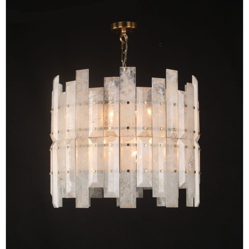 Lustre rond en cristal Light Rock, Laiton brossé, Fumée, 18" Diameter x 22" Height