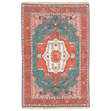 Hand Knotted Wool Area Rug in Green And Red