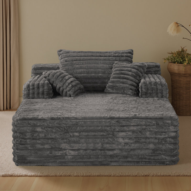 Chaise longue rembourrée en velours côtelé Compression, Gris