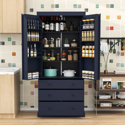 Garde-manger Natalene, armoire haute autoportante avec 3 tiroirs et tablettes réglables