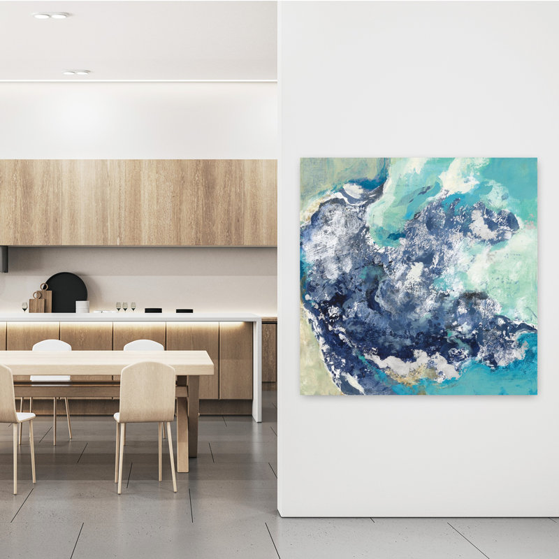 Turquoise contemporain avec art abstrait bleu, H 48 po x l 48 po