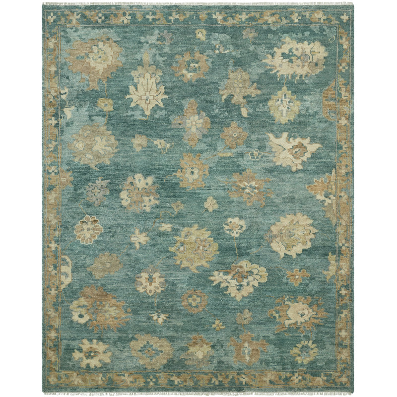 Oushara Hand Knotted Wool Oriental Area Rug, Rectangle 9' x 12'