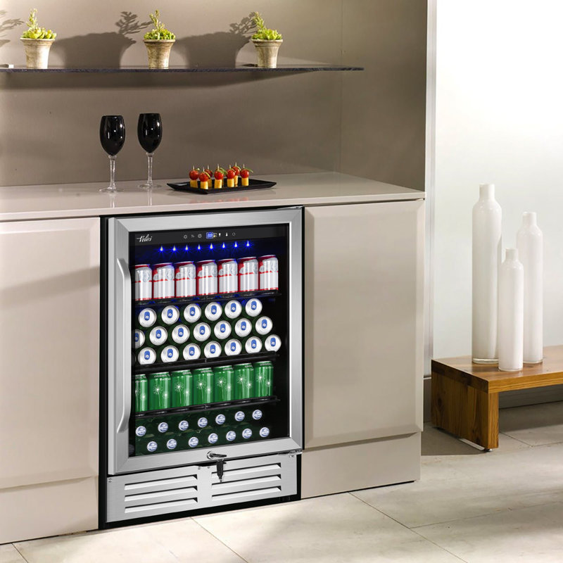 24-inch 210 Can Freestanding/Built-in Beverage Cooler - Energy Efficient, Quiet, Home Bar Fridge with Safety Lock
