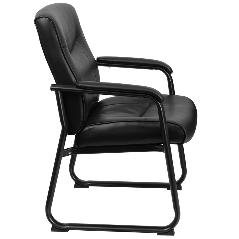 Black Leather Executive Side Chair with Metal Sled Base