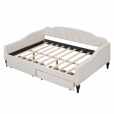 Full Upholstered Tufted Daybed with Two Drawers