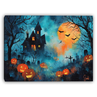 «Spooky Night with Pumpkins», art mural sur toile