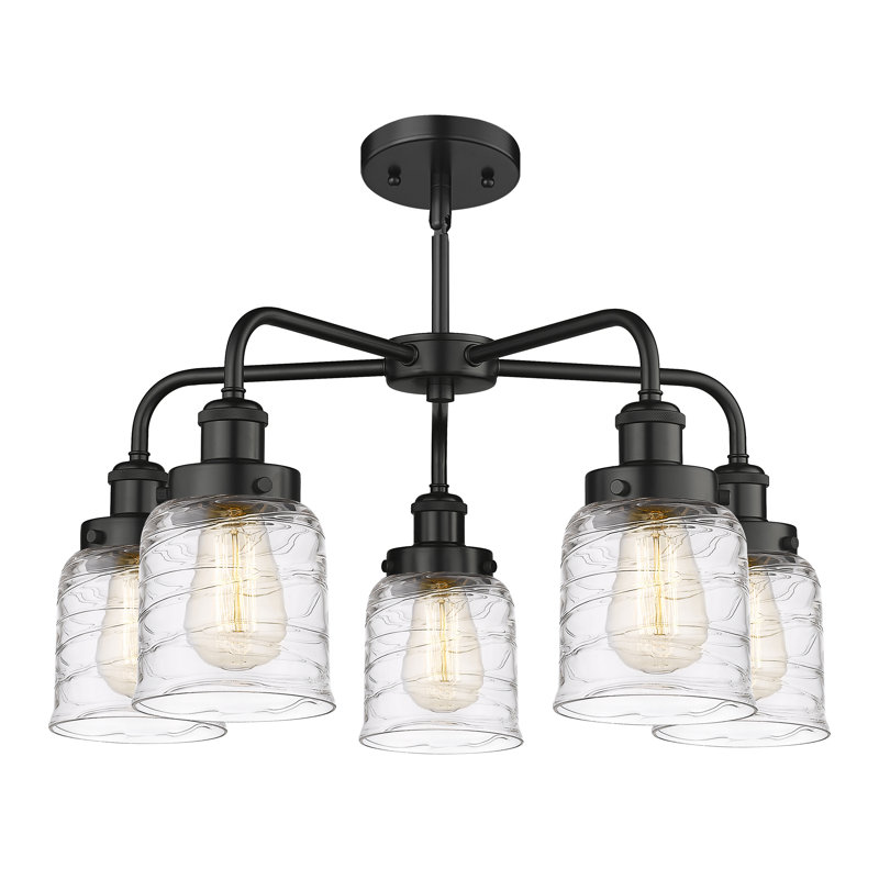 Lustre en verre à 5 lumières Bell, Tourbillon déco transparent, Noir mat