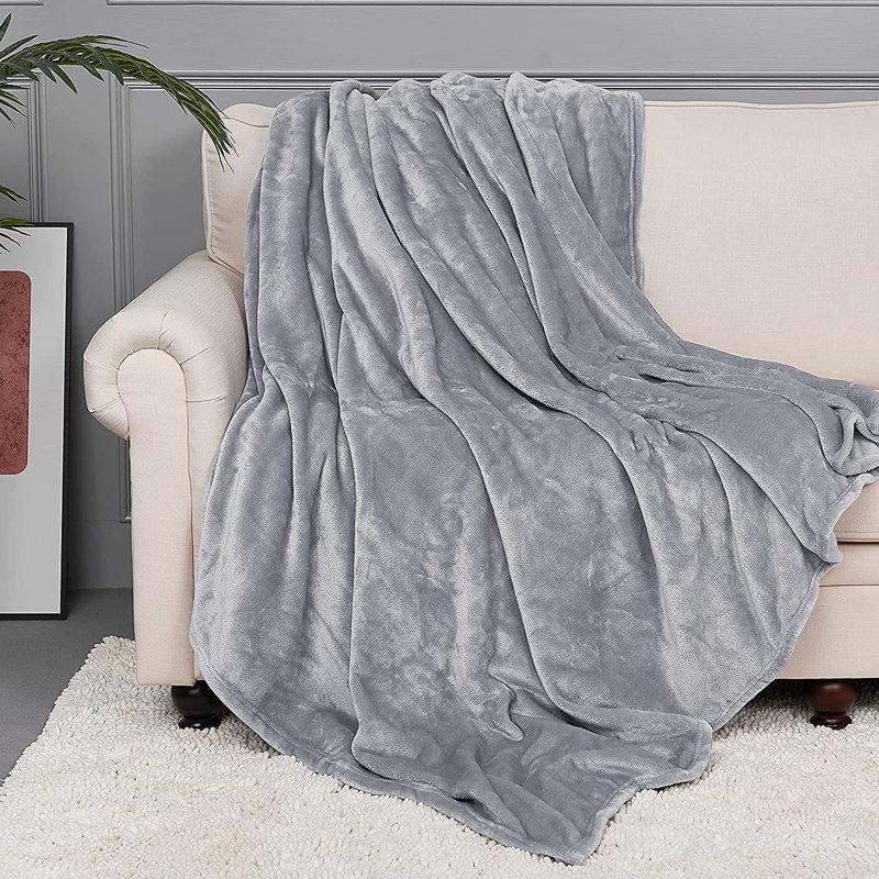 Amett Soft Flannel Fleece Blanket, W220 x 240cm, Silver