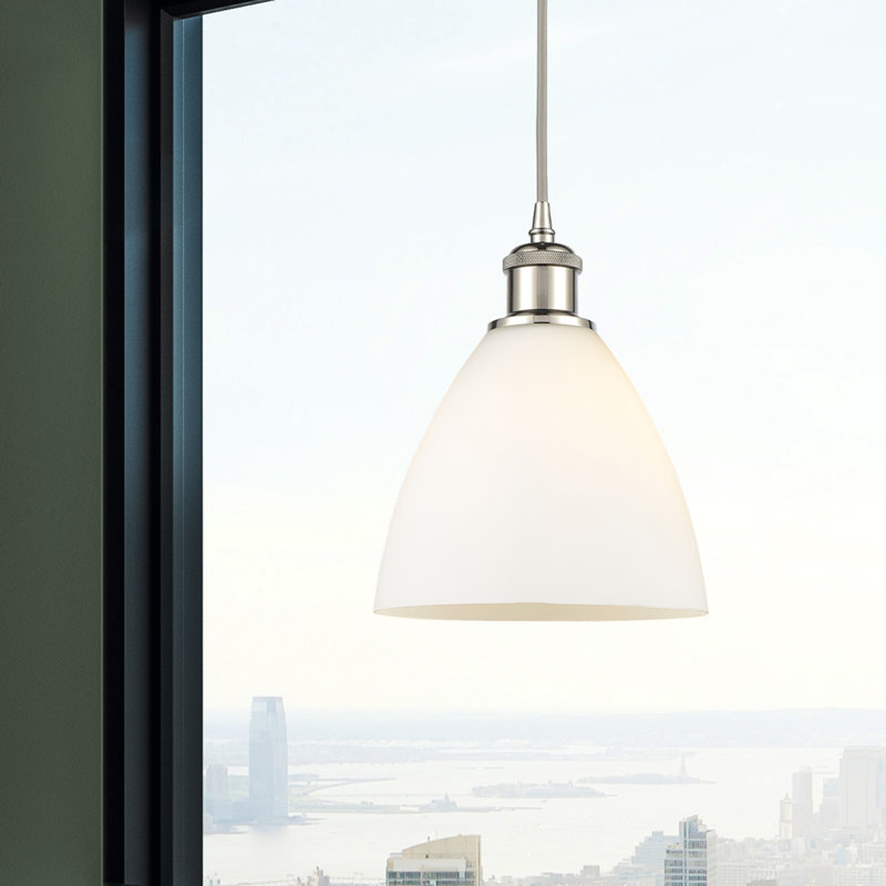 Haruka 1 - Light Single Pendant, White, 11.25" H x 7.5" W x 7.5" D, Polished Nickel