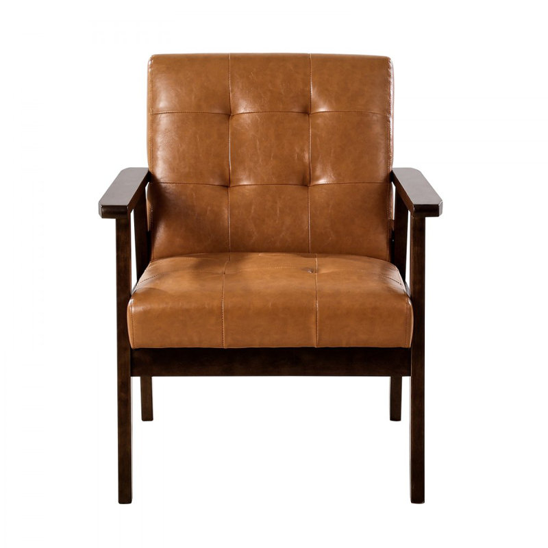 Chaise avec accoudoirs en cuir massif Mid-Century