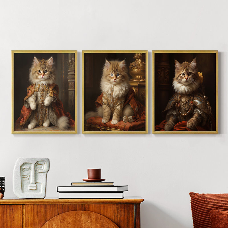 Ensemble de 3 reproductions de giclées encadrées, série royale L III - prêt à être accroché, Doré, H 14 po x l 11 po