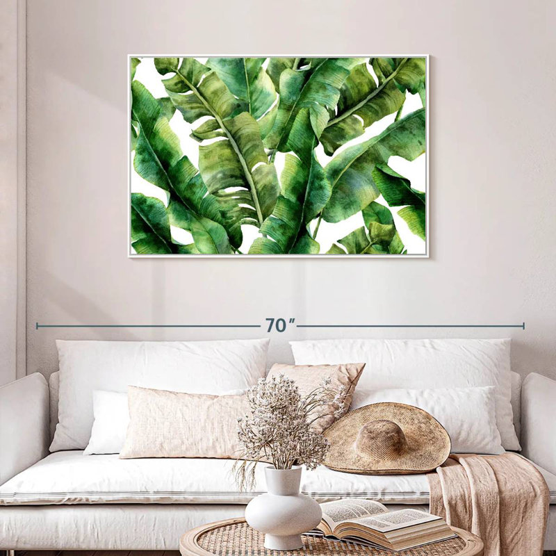 Feuilles de bananier abstraites, Cadre flottant blanc, 43 po x 29 po