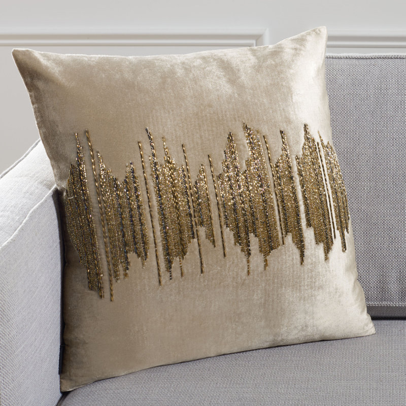 Deston Darling 18" Beige and Gold Embroidered Pillow