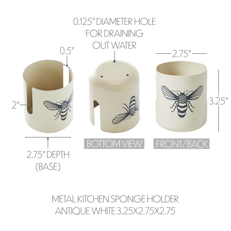 Porte-éponge de cuisine en métal Buzzy Bees blanc antique 3,25 x 2,75 x 2,75