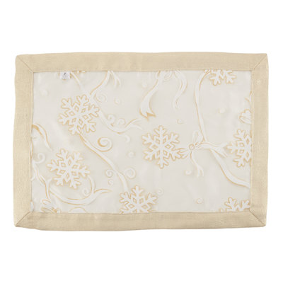 Ensemble de 4 napperons semi-transparents dorés à motif de flocons de neige et de rubans dorés 14 po x L 20 po