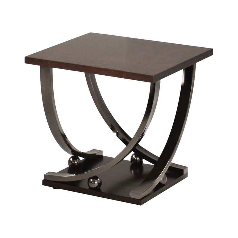 Table de bout en nickel noir avec tablette inférieure et plateau de table carré compact