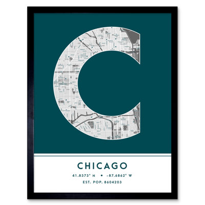Chicago Illinois United States City Map Teal - Single Picture Frame Typography