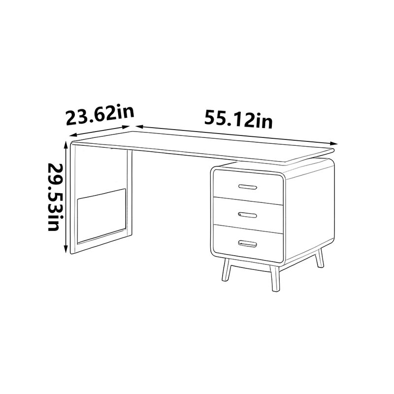 Bureau classique rétro en bois massif, H 29,53 po x l 55,12 po x P 23,62 po
