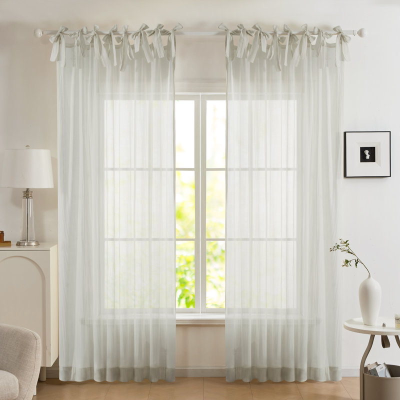 Adjustable Tie-Top Semi-Sheer Curtain Panel, 52" W x 108" L, Light Gray