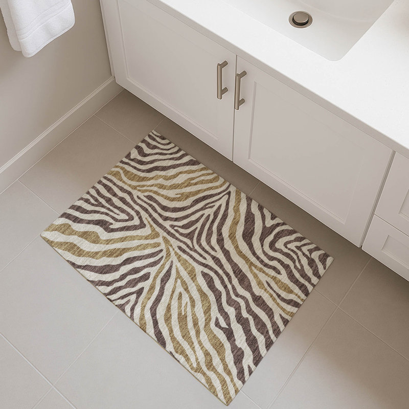 Tapis à imprimé animal de qualité supérieure lavable à la machine Villers, Brun, 1 pi 8 po x 2 pi 6 po