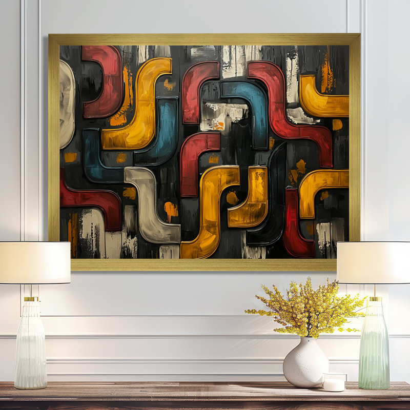 Okeima - Abstract Large Wall Art, H 34 po x l 44 po, Picture Framed, Doré