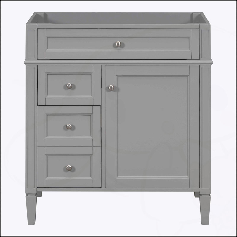 Modern 30'' Bathroom Vanity with 2 Drawers, Tip-out Drawer, and Adjustable Shelf for Efficient Storage, Grey