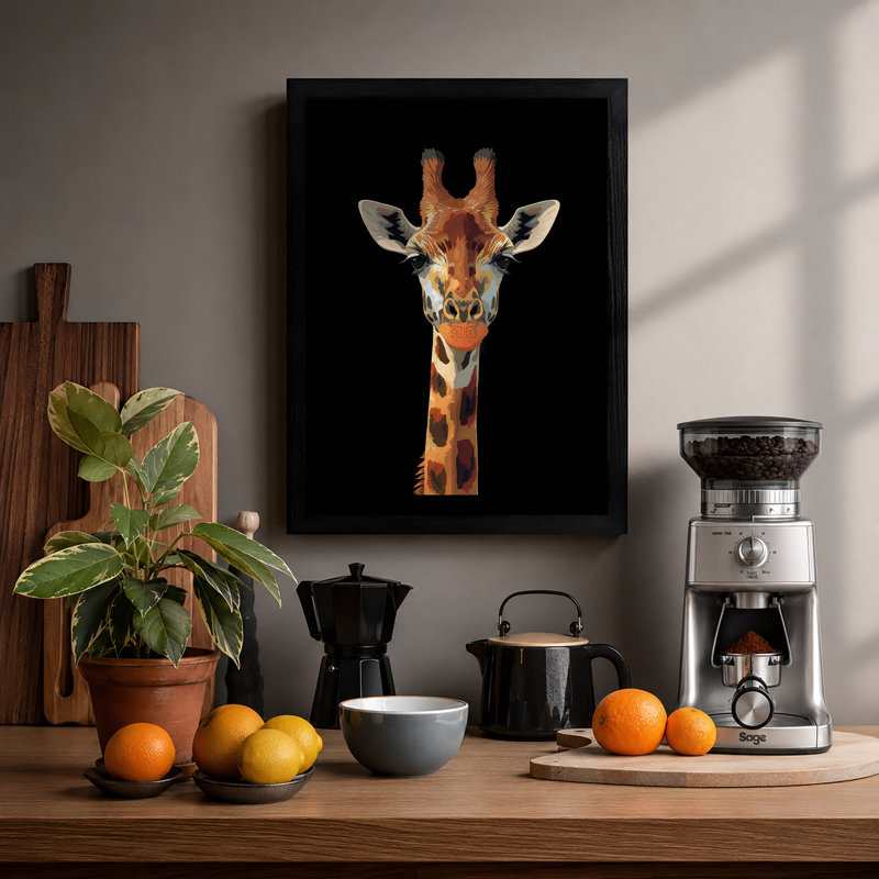 Giraffe Portrait Modern - Framed Print, Black, A3 - 42.0 x 29.7 cm