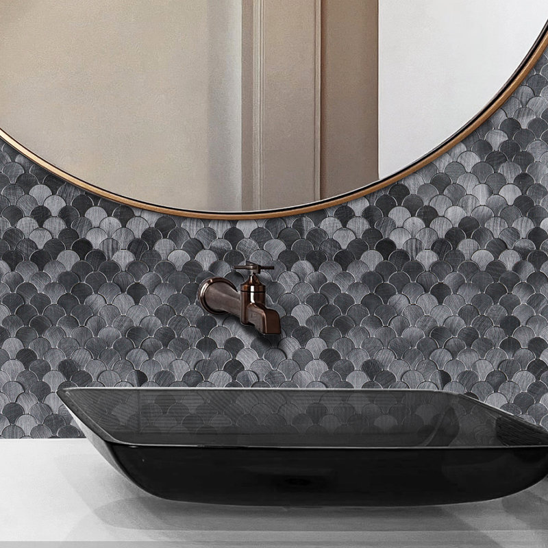 Reflective Scallop-Pattern Peel & Stick Aluminum Tile Size:295 x 300 x 4 mm