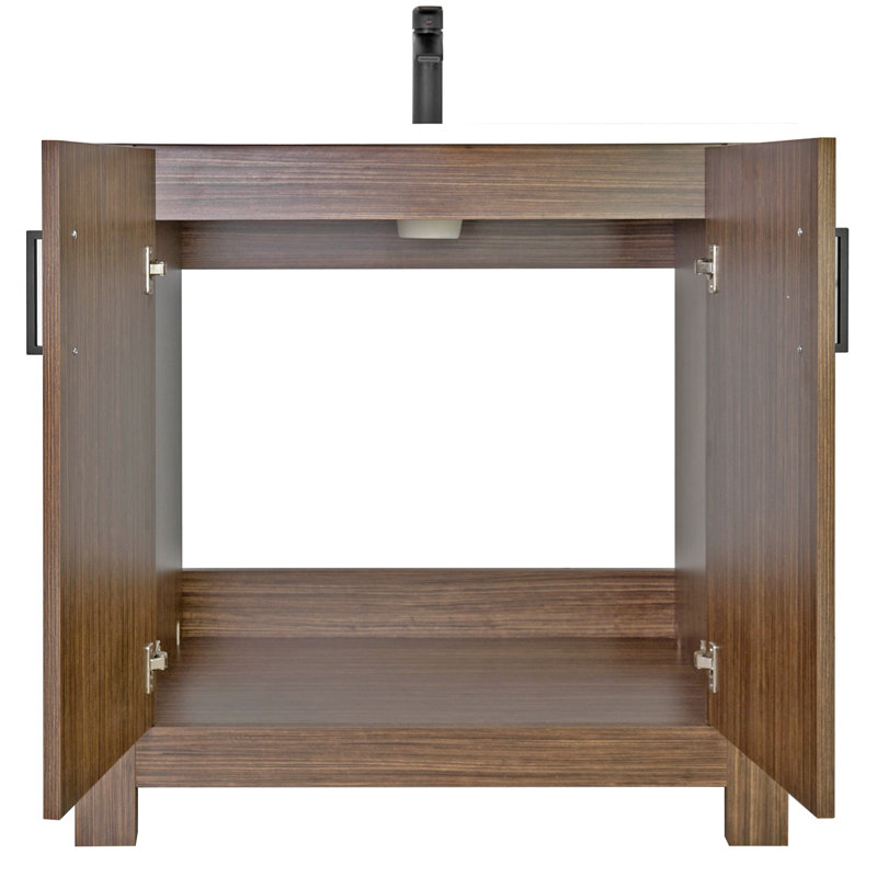 Ensemble de meuble-lavabo sur pied à simple cuve 36 "Broadway - Noir mat, Noyer noir