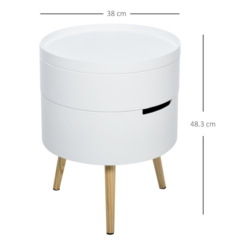 3-Tier Coffee Table, Round End Table with 2 Hidden Compartments and Detachable Tray, Side Table with Storage 38*38*48.3 cm Manufactured Wood 1 Piece Side Table White Round Shape