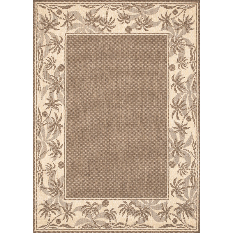Tapis intérieur / extérieur floral beige Bradbury, Rectangle 5 pi 3 po x 7 pi 6 po