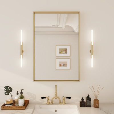 Rectangular Straight-Angled Aluminum Framed Wall-Mounted Bathroom Mirror In Gold