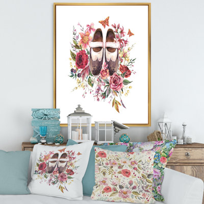 Chaussures rétro Oxford avec fleurs sauvages - reproduction de cadre flottant sur toile
