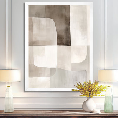 Beige Brown Beige Minimal Wall art - Neutral Shapes in Balance IV - Abstract Minimalism Picture Framed Wall Art
