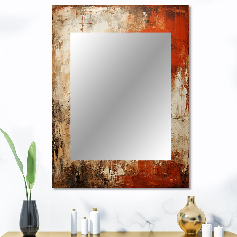 Orange Chaos Collage I - miroir mural unique, abstrait, collage, 40 po x 30 po