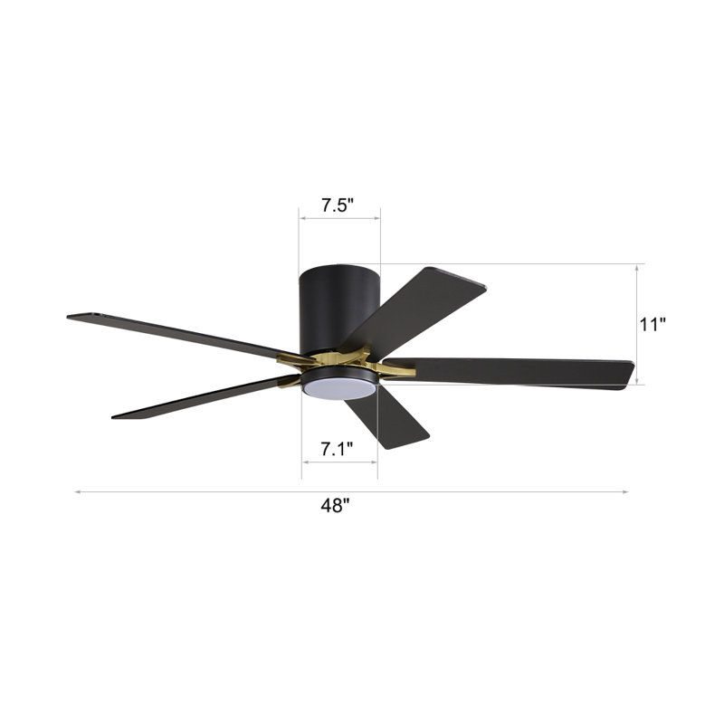 Ventilateur de plafond encastré à courant continu avec trousse d'éclairage et télécommande, Noir, H 11 po x l 48 po x P 48 po