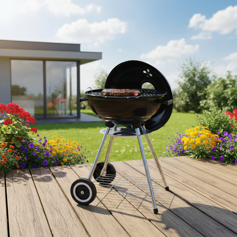 Enameled Spherical Charcoal Grill, Made Of High-quality Galvanized Steel, Rust-proof And Corrosion-resistant, Finely Crafted, Durable, An Essential Outdoor Barbecue Appliance, Black.