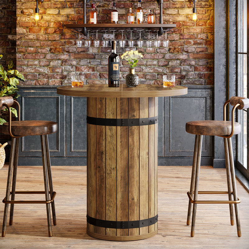 31.5'' Round Bar Table, Bistro Pub Table (only Table), Brown