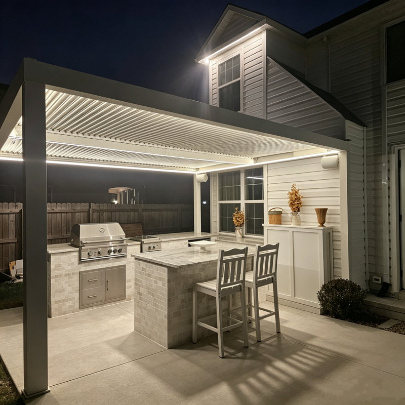 PURPLE LEAF 12' x 16' LED Louvered Pergola with Adjustable Roof Aluminum Hardtop Gazebo for Patio Deck Backyard，White