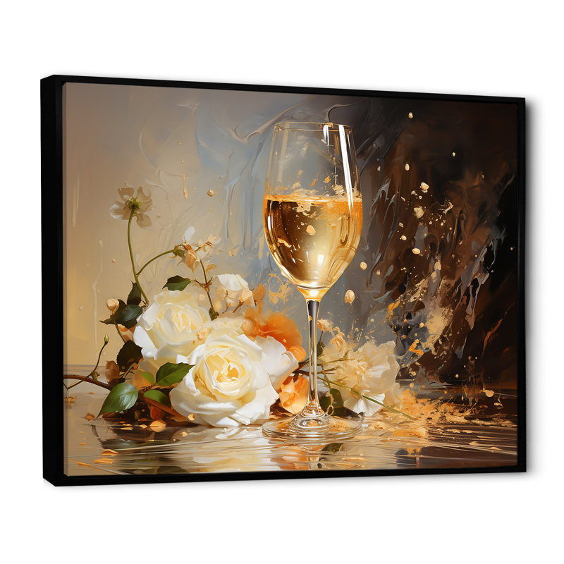 French Champagnes Cheers I sur impression sur toile, H 24 po x l 32 po x P 1 po, Cadre flottant noir