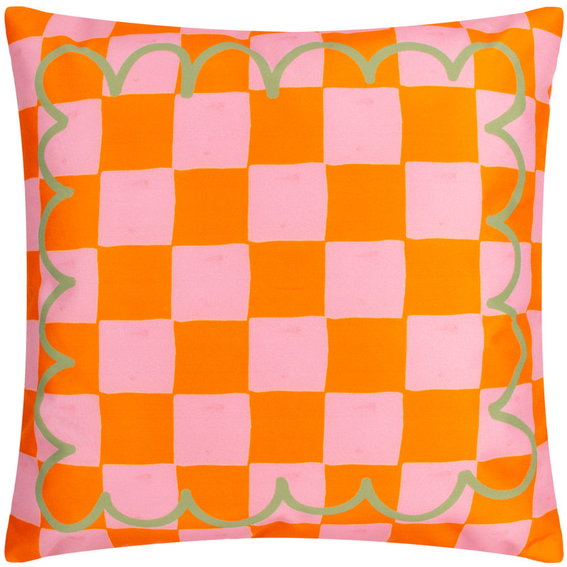Indoor / Outdoor Plaid Orange Square Cushion Cover