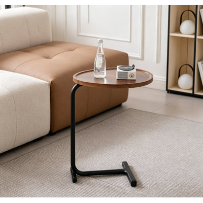 Brown C-Shaped Side Table, Small Sofa Table For Living Room