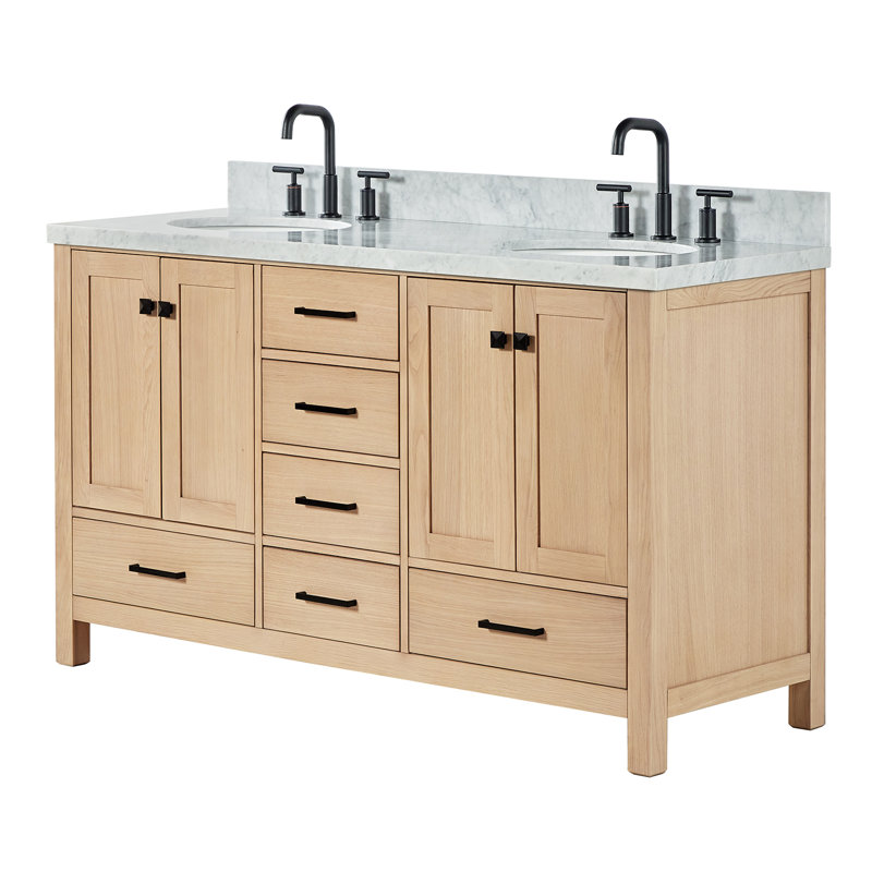Ensemble de meuble-lavabo double 61 po Cambridge, Ovale, Chêne / noir mat