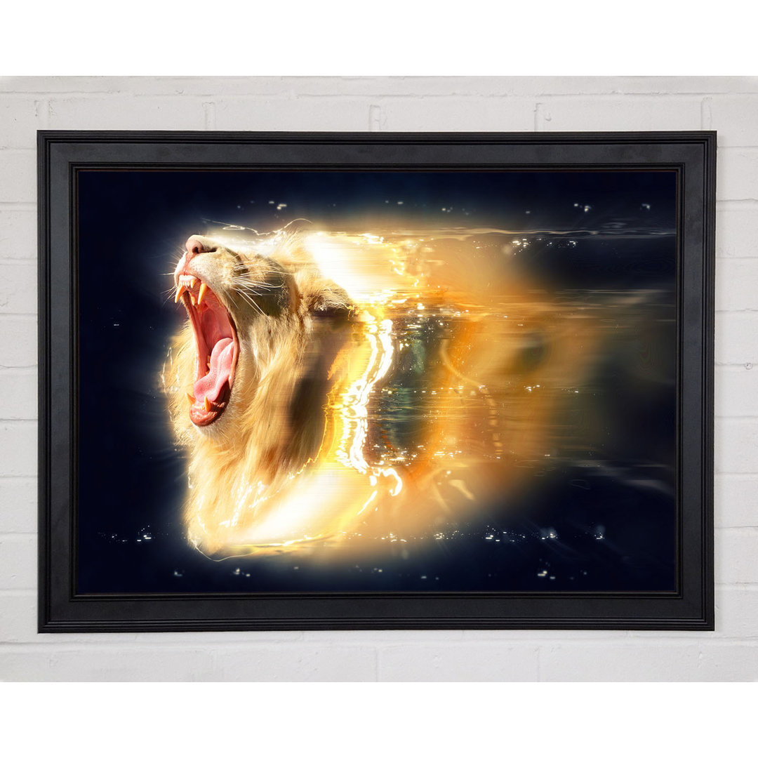 Lion Roaring Light Gerahmter Druck