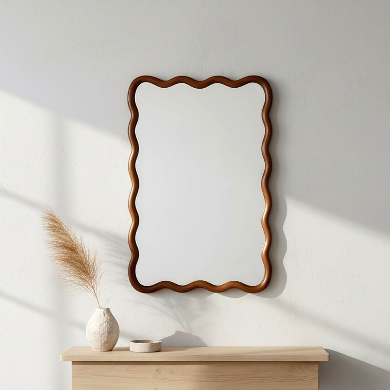 20"x30" Wavy Rectangle Solid Wood Frame Decorative Mirror, Black Walnut